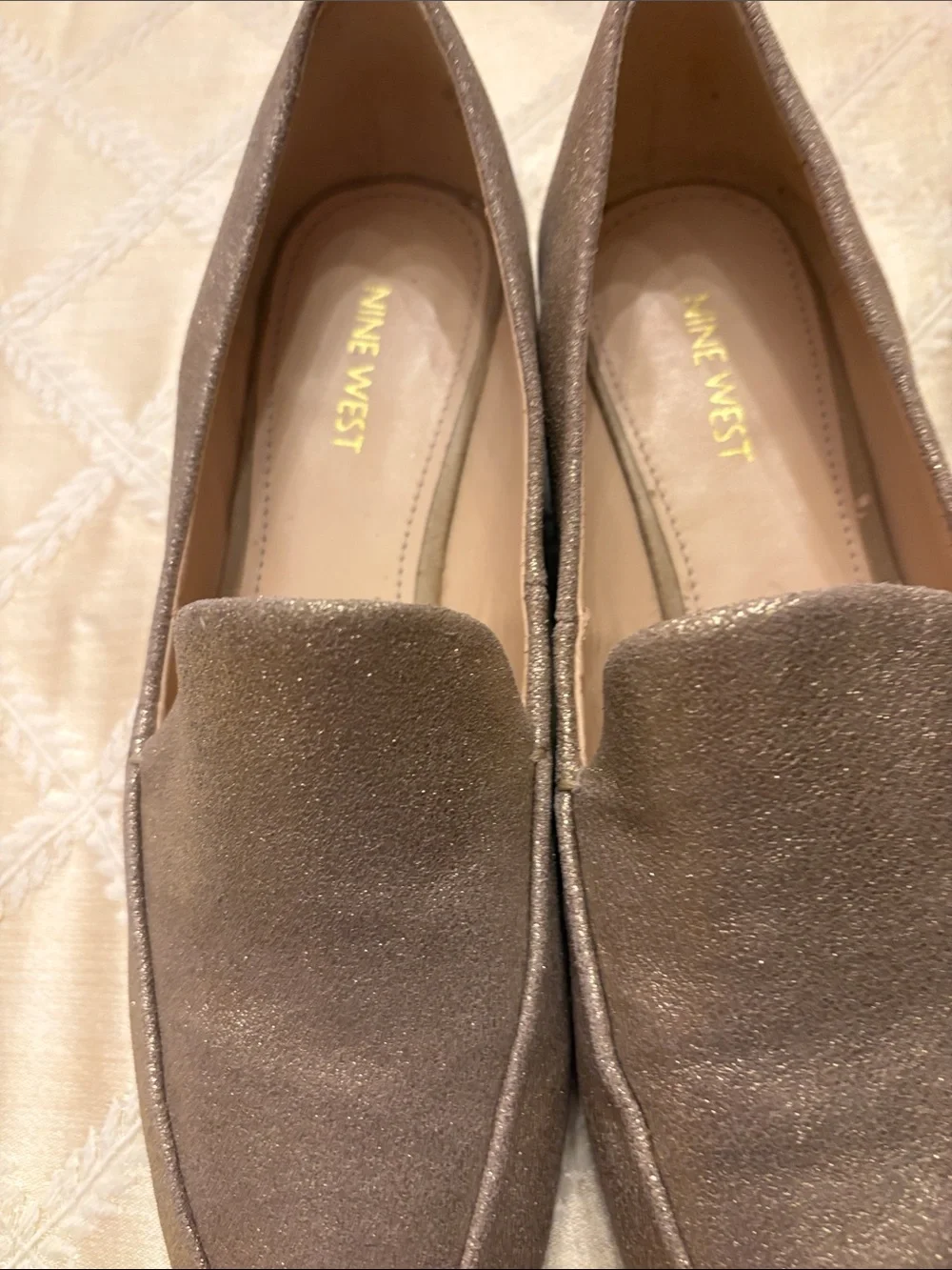 Ladies Nine West Sparkle Taupe Slip-On Loafers